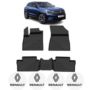Set covorase Renault Austral Mild Hybrid din 2022, covorase presuri tavita auto, cu tunel median intermediar din cauciuc thermoplastic, 4 Stickere auto cu Renault - Img 2
