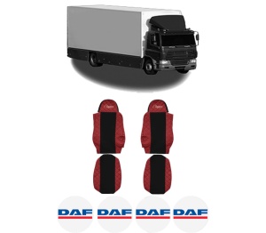 Set Huse Scaune Camion Tir DAF CF 65 din 2001-2013, Auto, Model ELEGANCE Q, Culoare Rosu, 4x Stickere auto cu DAF