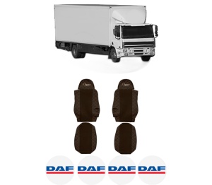 Set Huse Scaune Camion Tir DAF CF 75 din 2001-2013, Auto, Model ELEGANCE Q, Culoare Maro, 4x Stickere auto cu DAF
