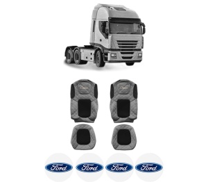 Set Huse Scaune Camion Tir FORD STRALIS II din 2012-2017, Auto, Model ELEGANCE Q, Culoare Gri, 4x Stickere auto cu FORD