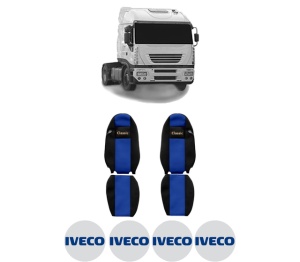 Set Huse Scaune Camion Tir Iveco STRALIS I din 2002-2013, Auto, Model CLASSIC, Culoare Albastru, 4x Stickere auto cu Iveco
