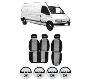 Set Huse Scaune Camion Tir MAN MASTER II Van (FD) din 2003-2010, Auto, Model CLASSIC, Culoare Gri, 4x Stickere auto cu MAN