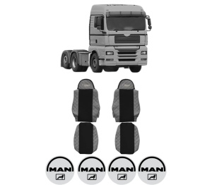 Set Huse Scaune Camion Tir MAN TGA din 1999-2012, Auto, Model ELEGANCE Q, Culoare Gri, 4x Stickere auto cu MAN