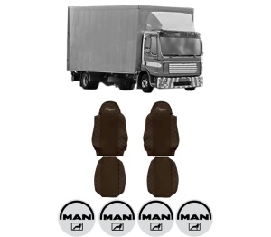 Set Huse Scaune Camion Tir MAN TGL I din 2004-2022, Auto, Model ELEGANCE Q, Culoare Maro, 4x Stickere auto cu MAN
