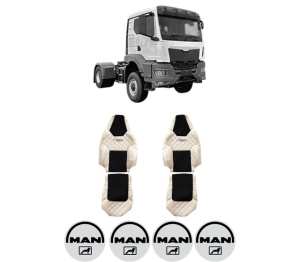 Set Huse Scaune Camion Tir MAN TGS II din 2020, Auto, Model ELEGANCE Q, Culoare Sampanie, 4x Stickere auto cu MAN