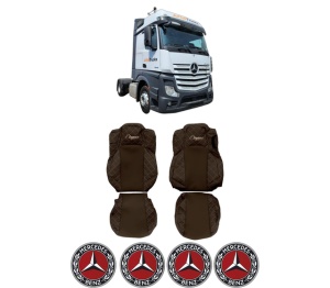 Set Huse Scaune Camion Tir MERCEDES-BENZ ACTROS MP4 / MP5 din 2011-2024, Auto, Model ELEGANCE Q, Culoare Maro, 4x Stickere auto cu MERCEDES-BENZ