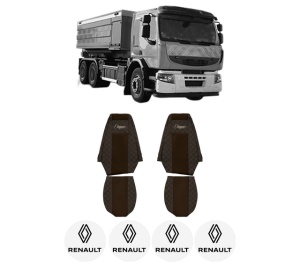 Set Huse Scaune Camion Tir RENAULT TRUCKS PREMIUM 2 din 2005-2009, Auto, Model ELEGANCE Q, Culoare Maro, 4x Stickere auto cu RENAULT TRUCKS