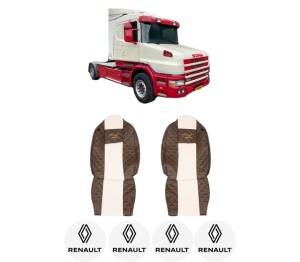 Set Huse Scaune Camion Tir RENAULT TRUCKS T din 2004-2019, Auto, Model ELEGANCE Q, Culoare Bej, 4x Stickere auto cu RENAULT TRUCKS