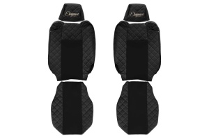 Set Huse Scaune Camion Tir RENAULT TRUCKS T din 2004-2019, Auto, Model ELEGANCE Q, Culoare Negru, 4x Stickere auto cu RENAULT TRUCKS - Img 2