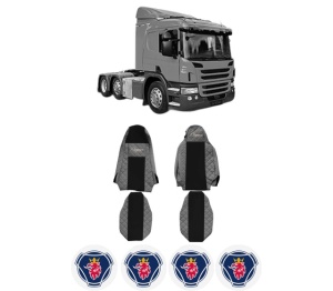 Set Huse Scaune Camion Tir SCANIA P I din 2003-2019, Auto, Model ELEGANCE Q, Culoare Gri, 4x Stickere auto cu SCANIA