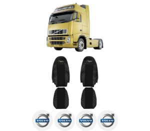 Set Huse Scaune Camion Tir VOLVO FH din 2005-2009, Auto, Model ELEGANCE Q, Culoare Negru, 4x Stickere auto cu VOLVO