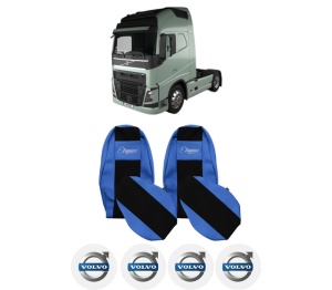 Set Huse Scaune Camion Tir VOLVO FH II din 2012-2017, Auto, Model ELEGANCE S, Culoare Albastru, 4x Stickere auto cu VOLVO