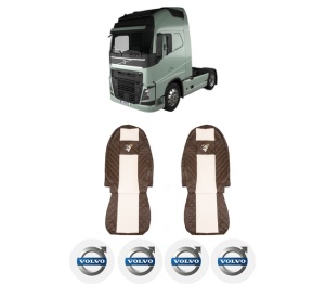 Set Huse Scaune Camion Tir VOLVO FH II din 2012-2017, Auto, Model ELEGANCE Q, Culoare Bej, 4x Stickere auto cu VOLVO