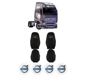 Set Huse Scaune Camion Tir VOLVO FH16 II din 2012-2014, Auto, Model ELEGANCE Q, Culoare Negru, 4x Stickere auto cu VOLVO