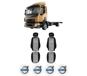 Set Huse Scaune Camion Tir VOLVO FL din 2000-2006, Auto, Model CLASSIC, Culoare Gri, 4x Stickere auto cu VOLVO