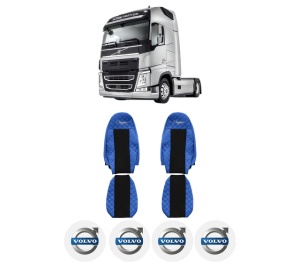 Set Huse Scaune Camion Tir VOLVO FM II din 2012-2017, Auto, Model ELEGANCE Q, Culoare Albastru, 4x Stickere auto cu VOLVO