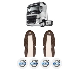 Set Huse Scaune Camion Tir VOLVO FM II din 2012-2017, Auto, Model ELEGANCE Q, Culoare Bej, 4x Stickere auto cu VOLVO