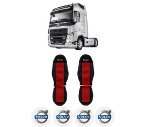 Set Huse Scaune Camion Tir VOLVO FM II din 2012-2017, Auto, Model CLASSIC, Culoare Rosu, 4x Stickere auto cu VOLVO