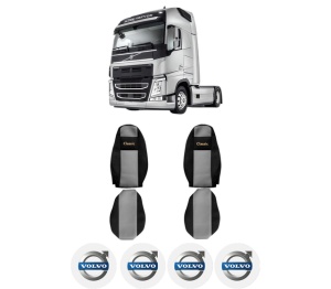 Set Huse Scaune Camion Tir VOLVO FM II din 2012-2017, Auto, Model CLASSIC, Culoare Gri, 4x Stickere auto cu VOLVO