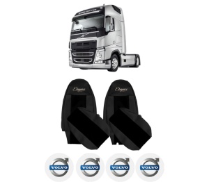 Set Huse Scaune Camion Tir VOLVO FM II din 2012-2017, Auto, Model ELEGANCE S, Culoare Negru, 4x Stickere auto cu VOLVO