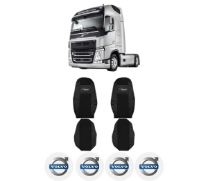 Set Huse Scaune Camion Tir VOLVO FM II din 2012-2017, Auto, Model ELEGANCE Q, Culoare Negru, 4x Stickere auto cu VOLVO