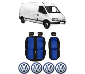 Set Huse Scaune Camion Tir VW MASTER II Van (FD) din 2003-2010, Auto, Model CLASSIC, Culoare Rosu, 4x Stickere auto cu VW
