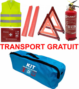 Set Kit siguranta auto omologat R.A.R, Stingator cu manometru 1kg P1 , Trusa Medicala, 2 Triunghiuri Reflectorizante, geanta color - albastra - kit compatibil cu orice autoturism accesorii pentru autoturismul tau - masina v66542
