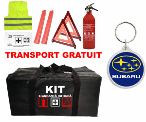 Set Kit - Trusa siguranta auto omologat R.A.R, Stingator cu manometru 1kg P1 , Trusa Medicala, 2 Triunghiuri Reflectorizante , 1 Breloc SUBARU accesorii pentru autoturismul tau - masina v92659