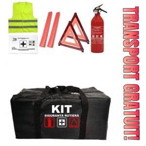 Set Kit - Trusa siguranta auto omologat R.A.R, Stingator cu manometru 1kg P1 , Trusa Medicala, 2 Triunghiuri Reflectorizante , 4 stickere autoadezive SUZUKI