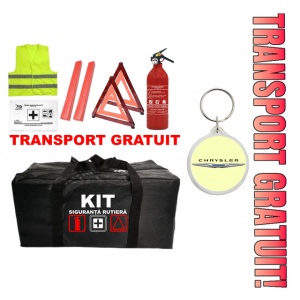 Set Kit - Trusa siguranta auto omologat R.A.R, Stingator cu manometru 1kg P1 , Trusa Medicala, 2 Triunghiuri Reflectorizante , 1 Breloc CHRYSLER