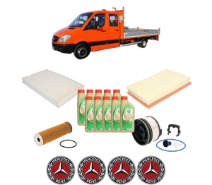 Set Pachet filtre revizie Bosch, 10 litrii ulei Castrol 5W30 MERCEDES-BENZ SPRINTER 3-t Platform/Chassis (B910, B907) 215 CDI RWD (907.221, 907.223) din 2020, 4x Stickere auto cu MERCEDES-BENZ - Img 2
