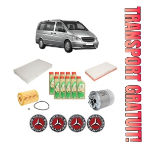 Set Pachet filtre revizie Bosch, 10 litrii ulei Castrol 5W30 MERCEDES-BENZ VITO Bus (W639) 122 CDI (639.701, 639.703, 639.705) din 2010, 4x Stickere auto cu MERCEDES-BENZ