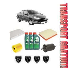 Set Pachet filtre revizie Bosch, 3 litrii ulei Castrol 10W40 PEUGEOT 206 Saloon 1.4 din 2007, 4x Stickere auto cu PEUGEOT