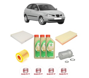 Set Pachet filtre revizie Bosch, 3 litrii ulei Castrol 5W30 SEAT IBIZA III (6L1) 1.2 din 2002-2006, 4x Stickere auto cu SEAT - Img 2
