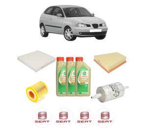 Set Pachet filtre revizie Bosch, 3 litrii ulei Castrol 5W30 SEAT IBIZA III (6L1) 1.2 din 2007-2008, 4x Stickere auto cu SEAT - Img 2