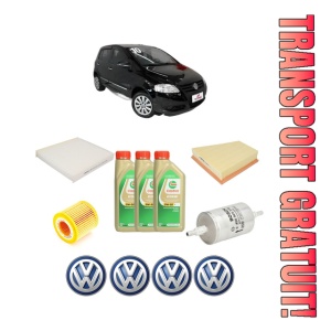 Set Pachet filtre revizie Bosch, 3 litrii ulei Castrol 5W30 Volkswagen FOX Van (5Z1) 1.2 din 2010-2011, 4x Stickere auto cu Volkswagen