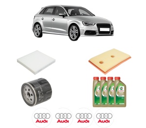 Set Pachet filtre revizie Bosch, 4 litrii ulei Castrol 0W20 AUDI A3 Sportback (8VA, 8VF) 1.4 TSI din 2014-2020, 4x Stickere auto cu AUDI - Img 2