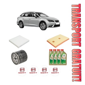 Set Pachet filtre revizie Bosch, 4 litrii ulei Castrol 0W20 SEAT LEON ST (5F8) 1.2 TSI din 2014-2020, 4x Stickere auto cu SEAT
