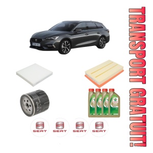 Set Pachet filtre revizie Bosch, 4 litrii ulei Castrol 0W20 SEAT LEON Sportstourer (KL8, KLD) 1.0 TSI din 2020, 4x Stickere auto cu SEAT