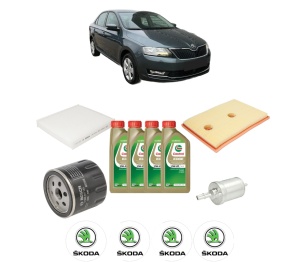 Set Pachet filtre revizie Bosch, 4 litrii ulei Castrol 0W20 SKODA RAPID (NH3, NK3, NK6) 1.2 TSI din 2015-2019, 4x Stickere auto cu SKODA - Img 2