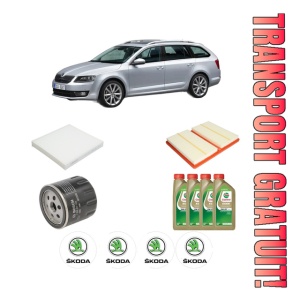 Set Pachet filtre revizie Bosch, 4 litrii ulei Castrol 0W20 SKODA Octavia III Combi (5E5, 5E6) 1.0 TSI din 2016-2020, 4x Stickere auto cu SKODA