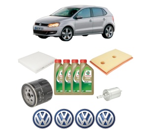 Set Pachet filtre revizie Bosch, 4 litrii ulei Castrol 0W20 Volkswagen POLO Van V (6R1, 6C1) 1.2 TSI din 2014-2017, 4x Stickere auto cu Volkswagen - Img 2