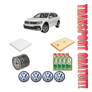 Set Pachet filtre revizie Bosch, 4 litrii ulei Castrol 0W20 Volkswagen TIGUAN (AD1, AX1) 1.4 TSI 4motion din 2016-2018, 4x Stickere auto cu Volkswagen