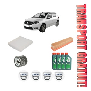 Set Pachet filtre revizie Bosch, 4 litrii ulei Castrol 10W40 DACIA SANDERO II 1.2 LPG din 2012, 4x Stickere auto cu DACIA