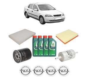 Set Pachet filtre revizie Bosch, 4 litrii ulei Castrol 10W40 OPEL ASTRA G Saloon (T98) 1.6 (F69) din 2000-2005, 4x Stickere auto cu OPEL - Img 2