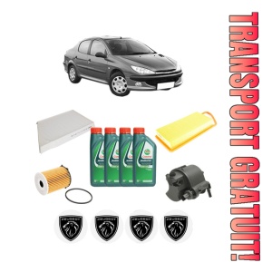 Set Pachet filtre revizie Bosch, 4 litrii ulei Castrol 10W40 PEUGEOT 206 Saloon 1.4 HDi eco 70 din 2008, 4x Stickere auto cu PEUGEOT