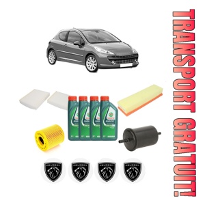Set Pachet filtre revizie Bosch, 4 litrii ulei Castrol 10W40 PEUGEOT 207 (WA_, WC_) 1.6 din 2008-2013, 4x Stickere auto cu PEUGEOT