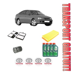 Set Pachet filtre revizie Bosch, 4 litrii ulei Castrol 10W40 TOYOTA AVENSIS Liftback (_T22_) 1.6 VVT-i (ZZT220_, ZZT220R) din 2000-2003, 4x Stickere auto cu TOYOTA