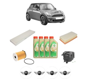 Set Pachet filtre revizie Bosch, 4 litrii ulei Castrol 5W30 MINI MINI (R56) One D din 2009-2010, 4x Stickere auto cu MINI - Img 2