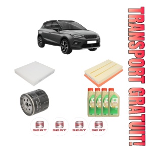 Set Pachet filtre revizie Bosch, 4 litrii ulei Castrol 5W30 SEAT ARONA (KJ7, KJP) 1.0 TSI din 2017, 4x Stickere auto cu SEAT